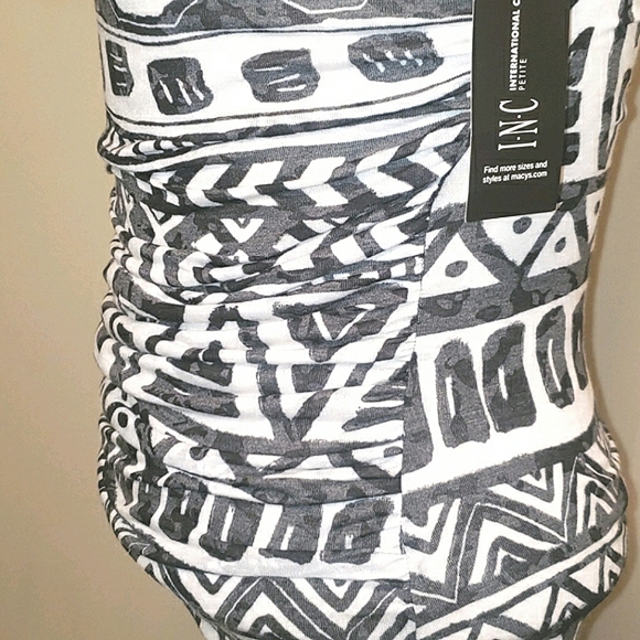 INC International Concepts Tribal Ruched Cut Out Back Black White Top SP - Picture 8 of 16